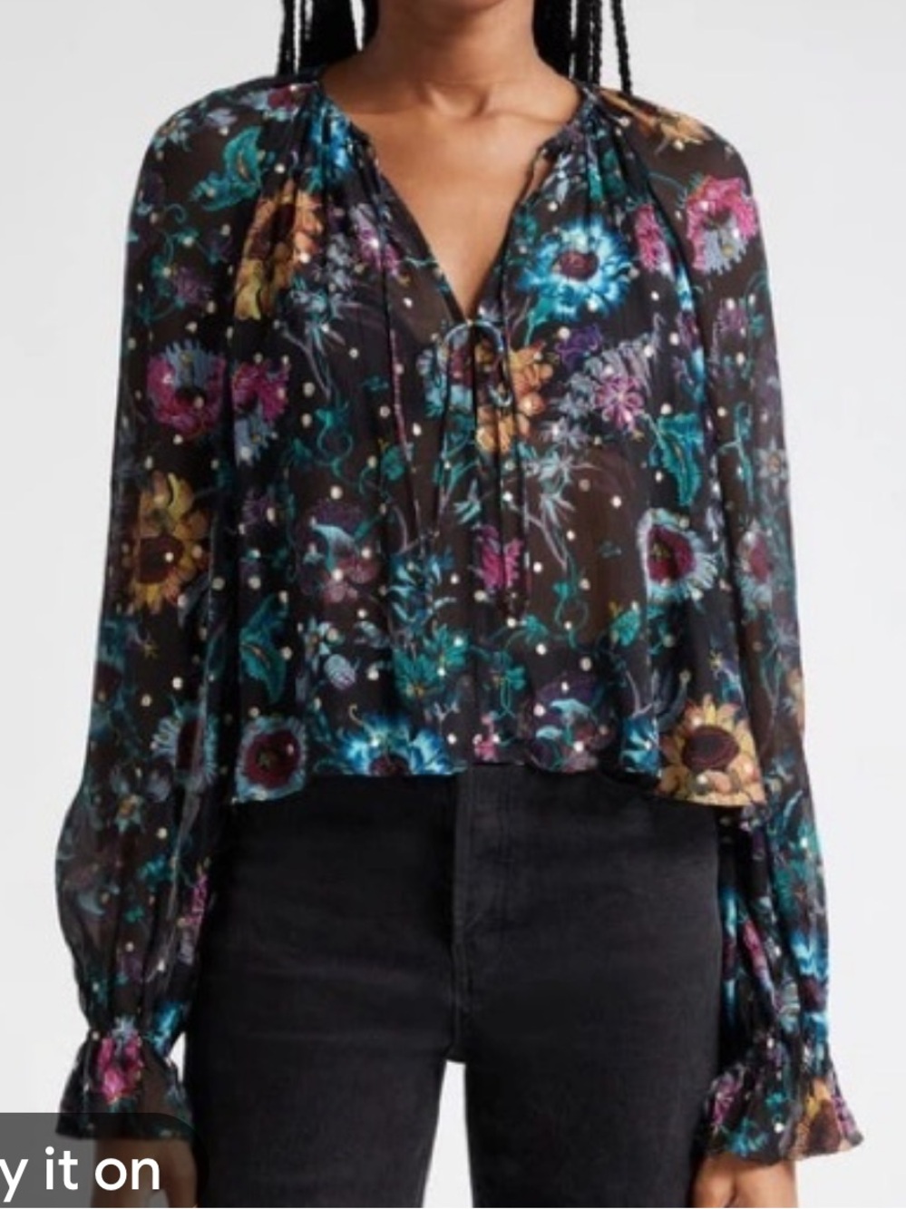 Ulla Johnson Bernadette Silk Blouse Black floral Iris Print size 2